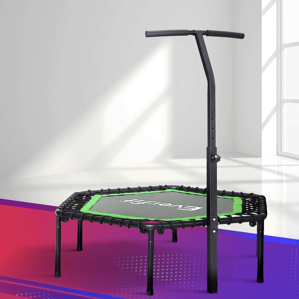 Everfit 48Inch Hexagon Fitness Trampoline Rebounder Adjustable Handrail Green