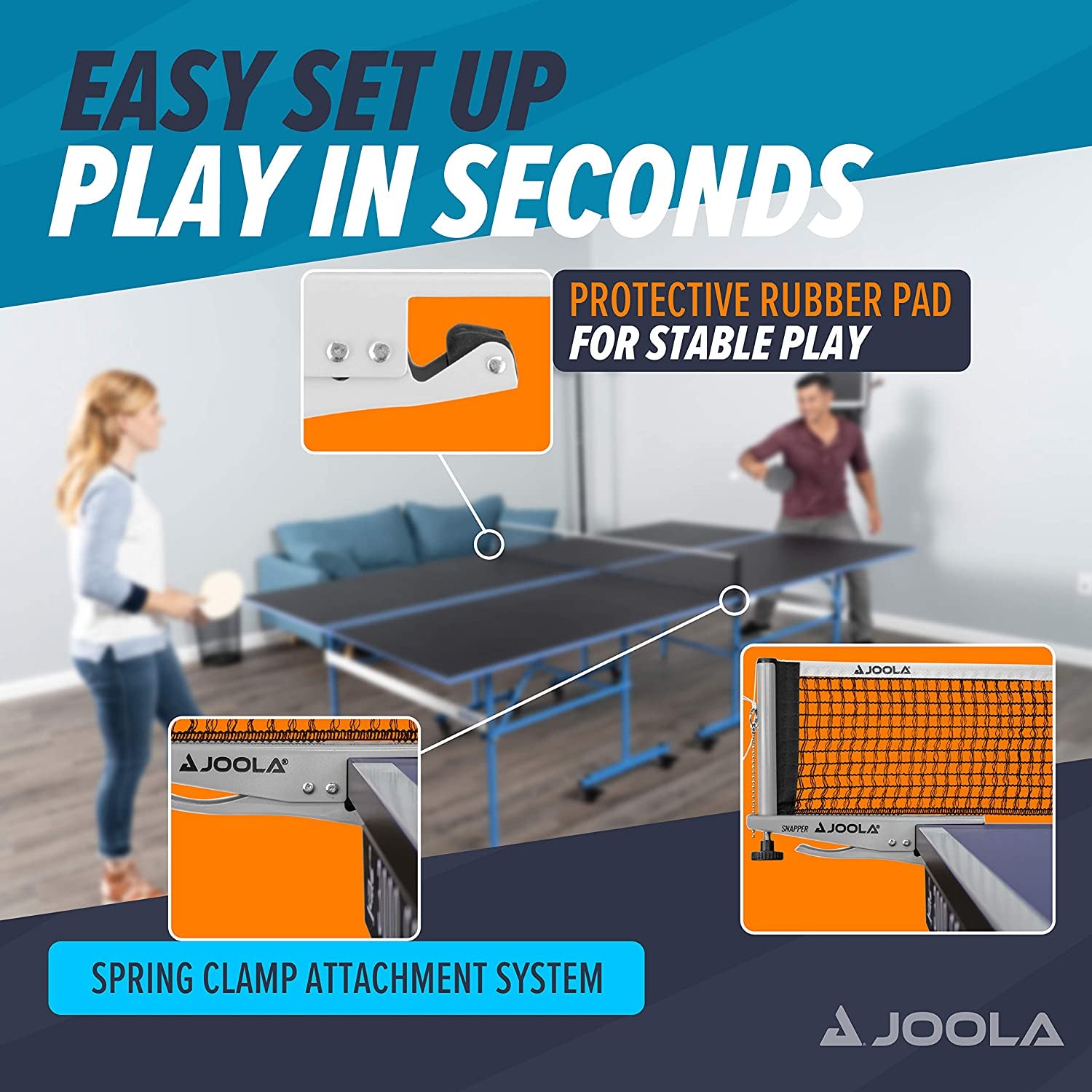 Snapper-Indoor Table Tennis Net Set Leisure Sports Height Adjustable with Locking Screw Clamping Technology Silver/Black, One Size