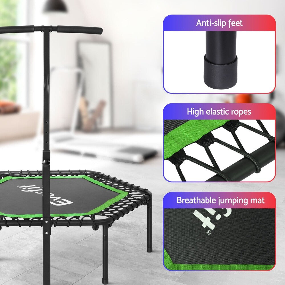 Everfit 48Inch Hexagon Fitness Trampoline Rebounder Adjustable Handrail Green