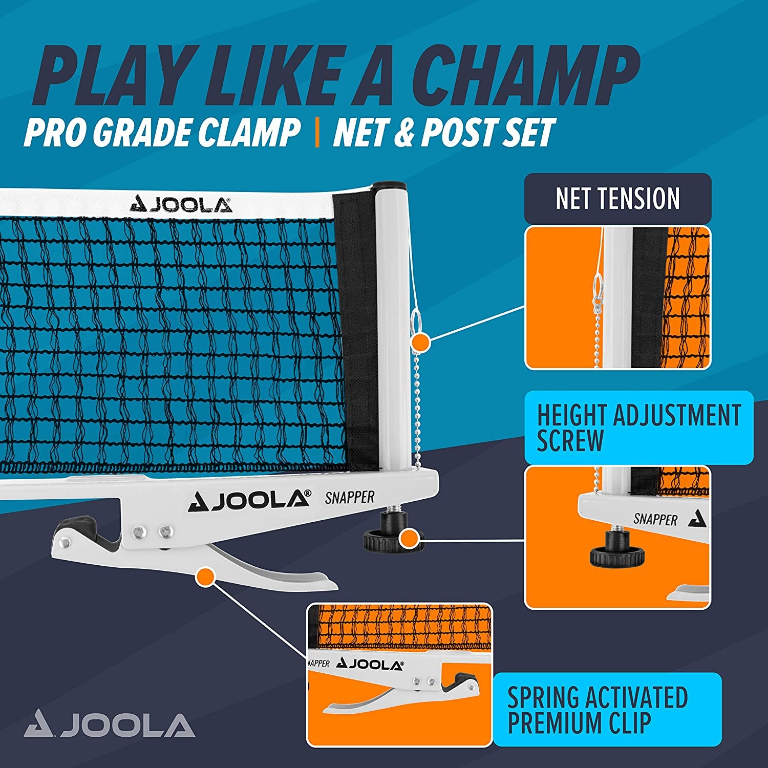 Snapper-Indoor Table Tennis Net Set Leisure Sports Height Adjustable with Locking Screw Clamping Technology Silver/Black, One Size