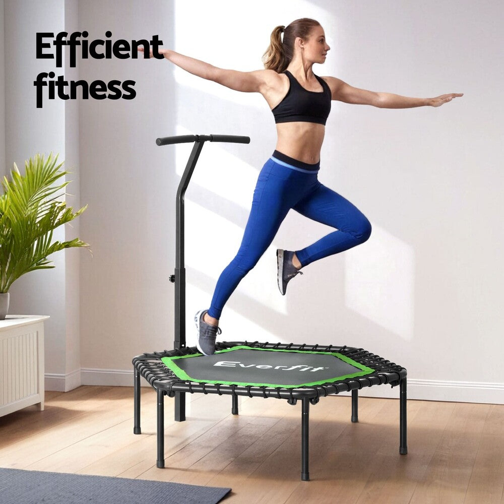 Everfit 48Inch Hexagon Fitness Trampoline Rebounder Adjustable Handrail Green