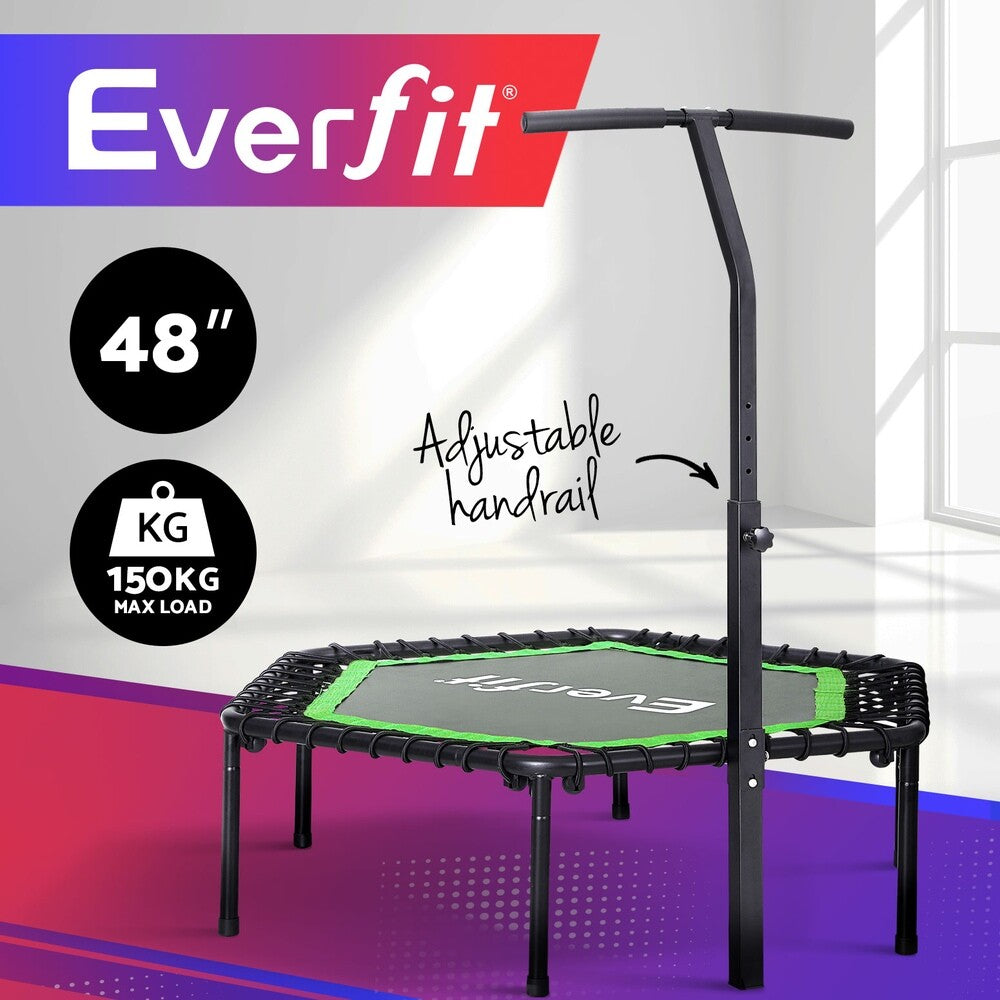 Everfit 48Inch Hexagon Fitness Trampoline Rebounder Adjustable Handrail Green
