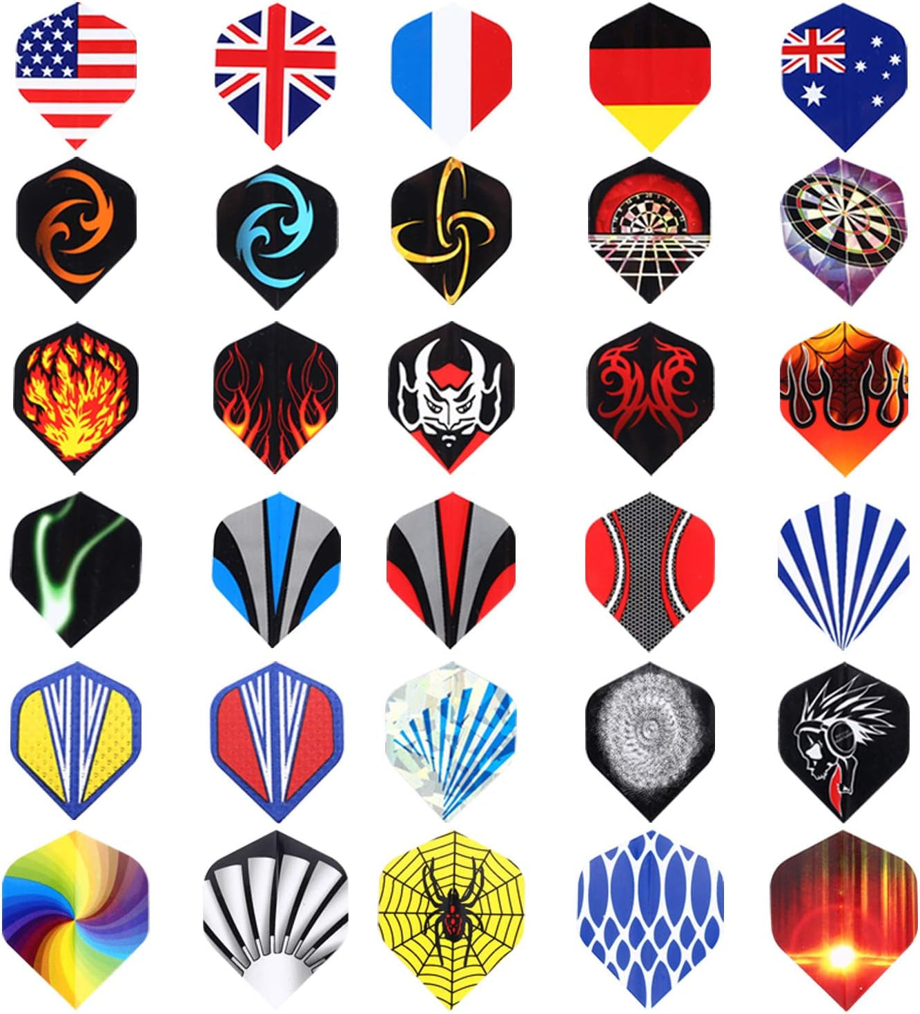 Standard Dart Flights - 30 Sets (90 Pieces) Durable PET and Laser Replacement Feather Tail Wings - Ideal Accessories for Dart Games